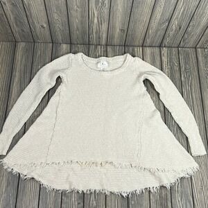 Ruby Moon Boutique Sweater Women Junior Girl Sz XS Cotton Knit Fringe White Crew